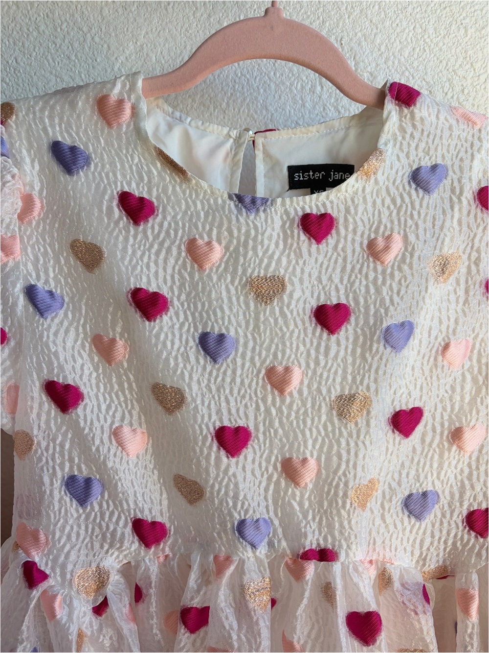 SOLD Sister Jane Irina Heart Embroidered Jacquard Mini Babydoll Dress XS - Picture 4 of 7